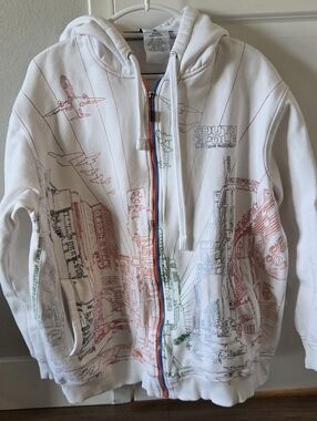 Vintage South Pole White Graphic Zip-Up Hoodie